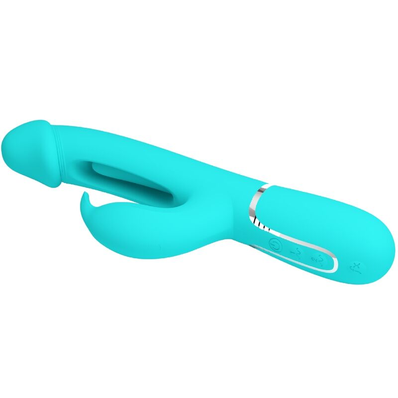 PRETTY LOVE - KAMPAS KANIN 3 I 1 MULTIFUNKTIONSVIBRATOR MED TUNGE AQUA GRØN