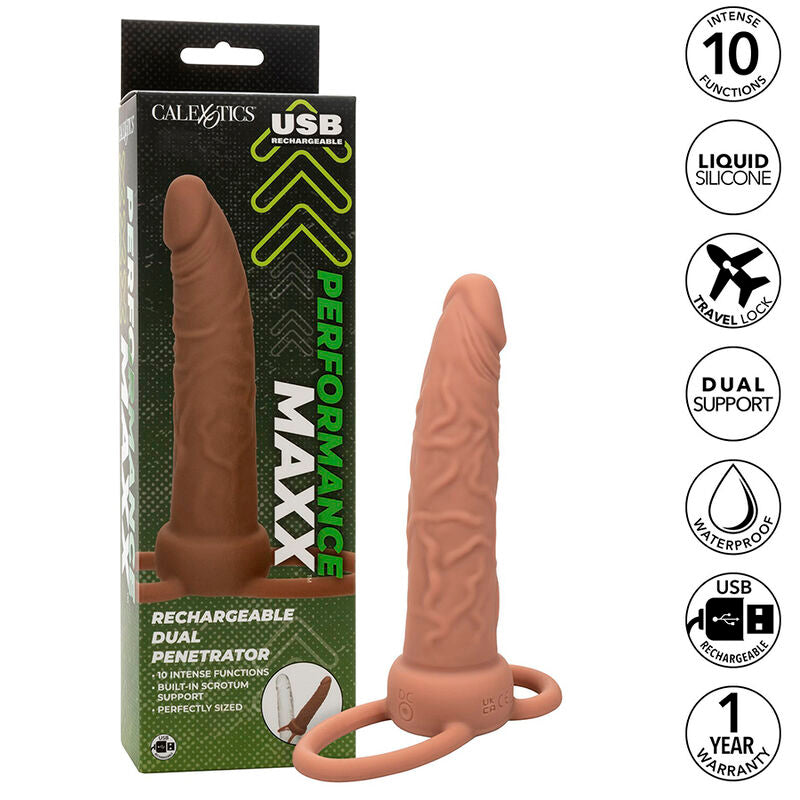 CALEXOTICS - PERFORMANCE MAXX GENOPLADELIG DUAL PENETRATOR BRUN HUD