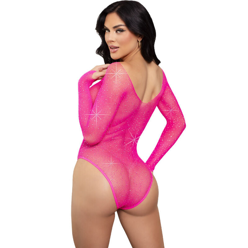 LEG AVENUE - KRYSTALLISERET LANGERMET BODYSUIT FUCHSIA