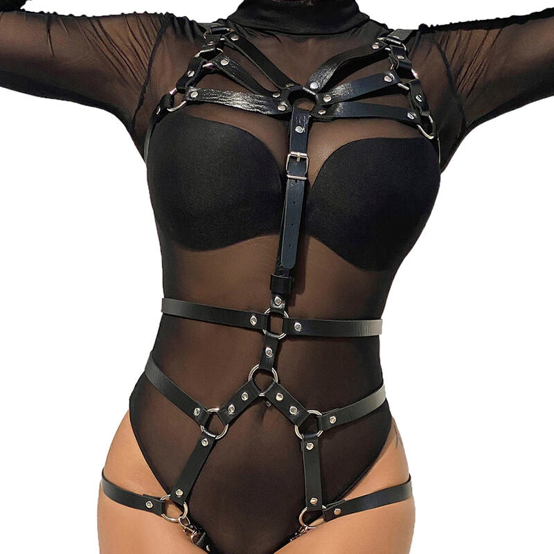 SUBBLIME - BODY HARNESS JUSTERBARE STROPPE LÆDER SORT ÉN STØRRELSE