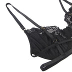SUBBLIME - SET OF 3 PIECES BRA + THONG + LACE GARTER BLACK L/XL