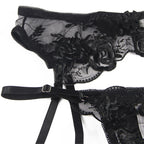 SUBBLIME - SÆT MED 3 DELE BH + THRING + RETSTRØJ MED BLOMSTERPRINT SORT S/M