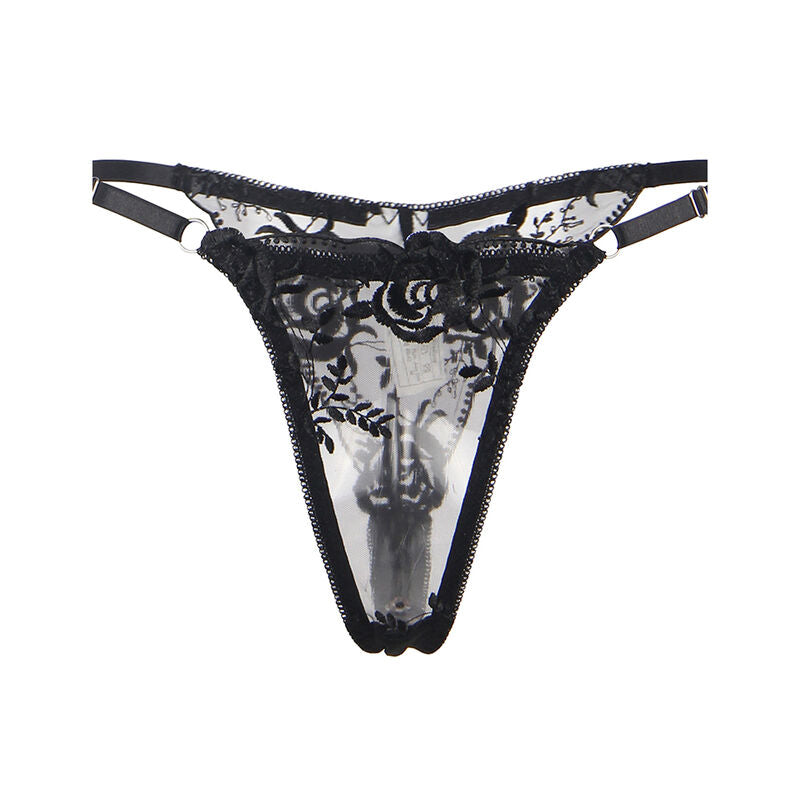 SUBBLIME - SÆT MED 3 DELE BH + THRING + RETSTRØJ MED BLOMSTERPRINT SORT S/M
