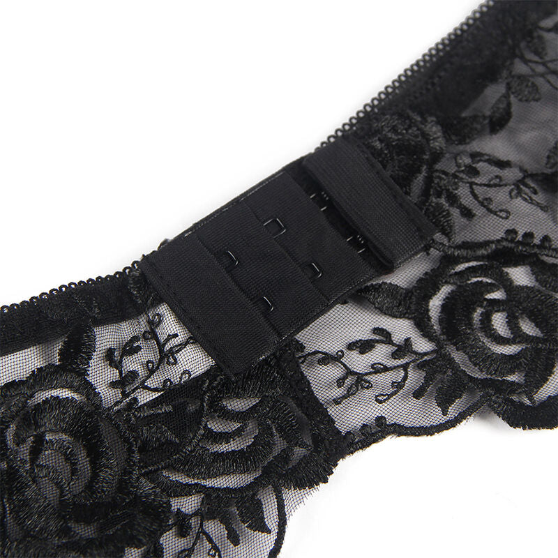SUBBLIME - SÆT MED 3 DELE BH + THROSSE + RETSTRØJ MED BLOMSTERPRINT SORT L/XL