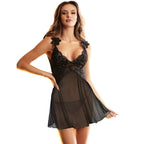 SUBBLIME - BABYDOLL TYLSTOF MED BLONDE OG BLOMSTERDETALJER SORT S/M