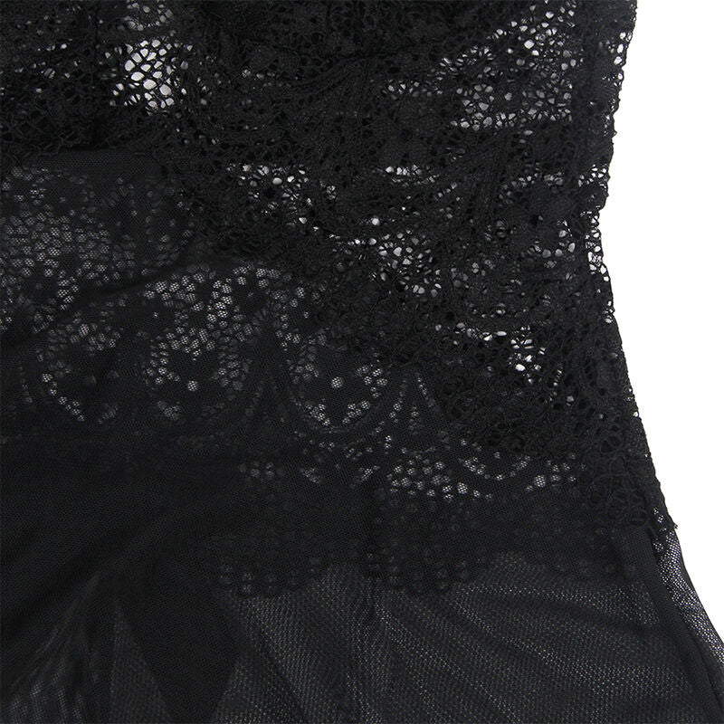 SUBBLIME - BABYDOLL TYLSTOF MED BLONDE OG BLOMSTERDETALJER SORT S/M