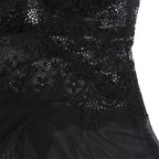 SUBBLIME - BABYDOLL TYLSTOF MED BLONDE OG BLOMSTERDETALJER SORT L/XL
