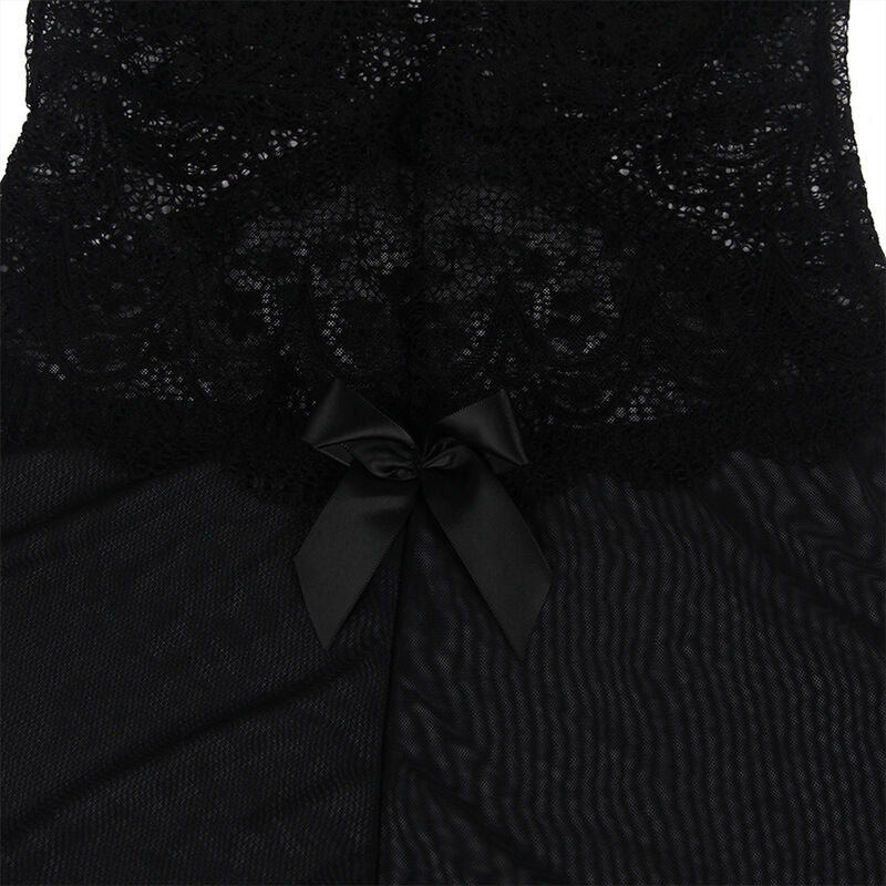 SUBBLIME - BABYDOLL TYLSTOF MED BLONDE OG BLOMSTERDETALJER SORT L/XL