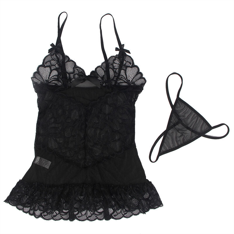 SUBBLIME - BABYDUKKEN MED JUSTERBARE STROPPER OG TRANSPARENT BLONDE BLOMSTERPRINT SORT L/XL