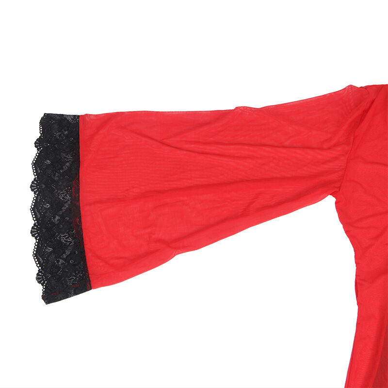 SUBBLIME - TRANSPARENT STOFKÅBE MED BLONDEDETALJER RØD L/XL