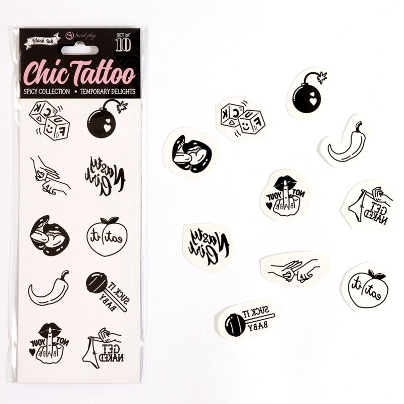 HEMMELIG LEG - SÆT MED 10 MIDLERTIDIGE TATOVERINGER FRA SPICY COLLECTION