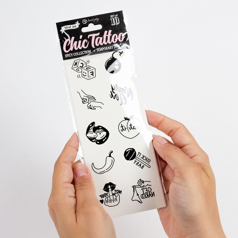 HEMMELIG LEG - SÆT MED 10 MIDLERTIDIGE TATOVERINGER FRA SPICY COLLECTION