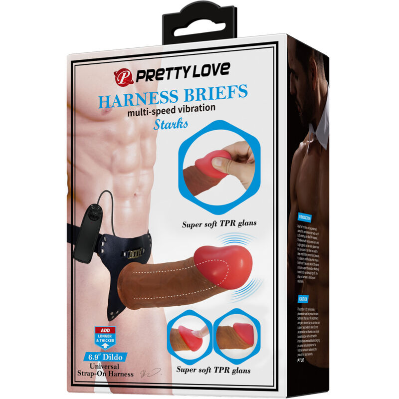 PRETTY LOVE - STARKS HARNESS BRIEFS MULTI-SPEED VIBRATIONSDILDO 17,5 CM LYSEBRUN