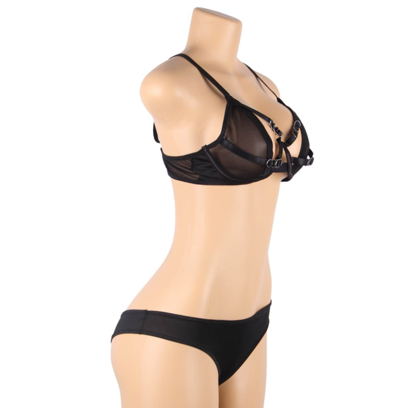 SUBBLIME - TO-DELT SÆT MED TRANSPARENT BH OG S/M STRIPS