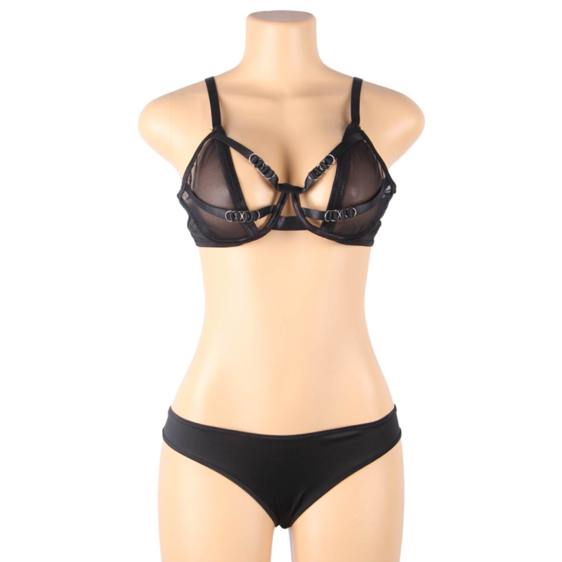 SUBBLIME - TO-DELT SÆT MED TRANSPARENT BH OG S/M STRIPS