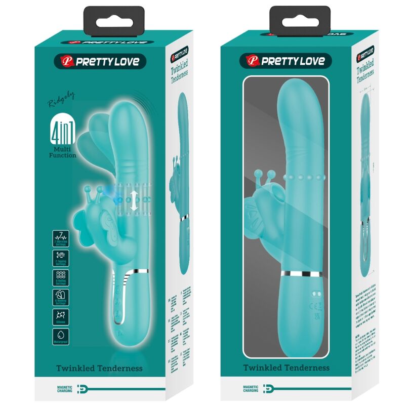 PRETTY LOVE - MULTIFUNKTIONS KANINVIBRATOR 4 I 1 SOMMERFLUG AQUA GRØN