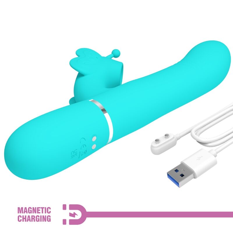 PRETTY LOVE - MULTIFUNKTIONS KANINVIBRATOR 4 I 1 SOMMERFLUG AQUA GRØN