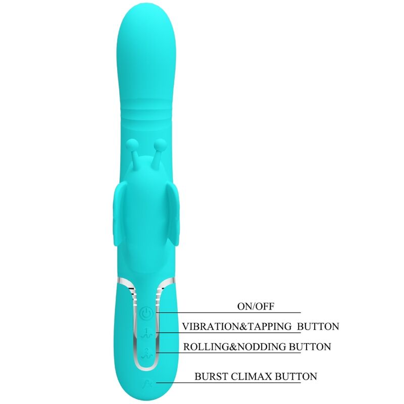 PRETTY LOVE - MULTIFUNKTIONS KANINVIBRATOR 4 I 1 SOMMERFLUG AQUA GRØN