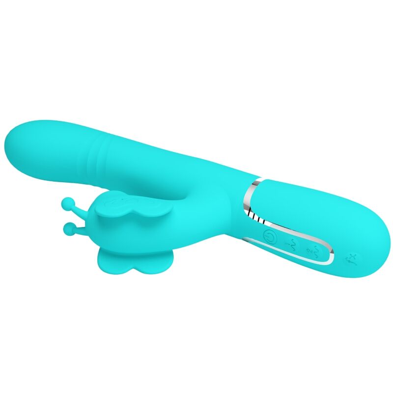 PRETTY LOVE - MULTIFUNKTIONS KANINVIBRATOR 4 I 1 SOMMERFLUG AQUA GRØN