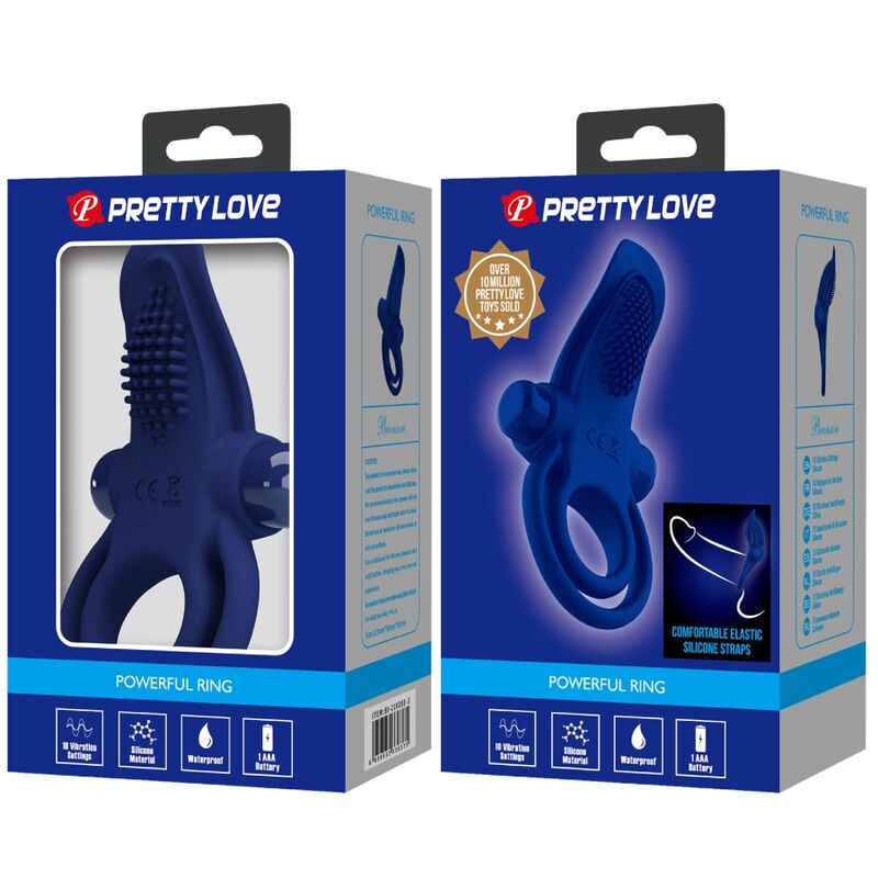PRETTY LOVE - BRONSON DOBBELT RING MED VIBRATION BLÅ