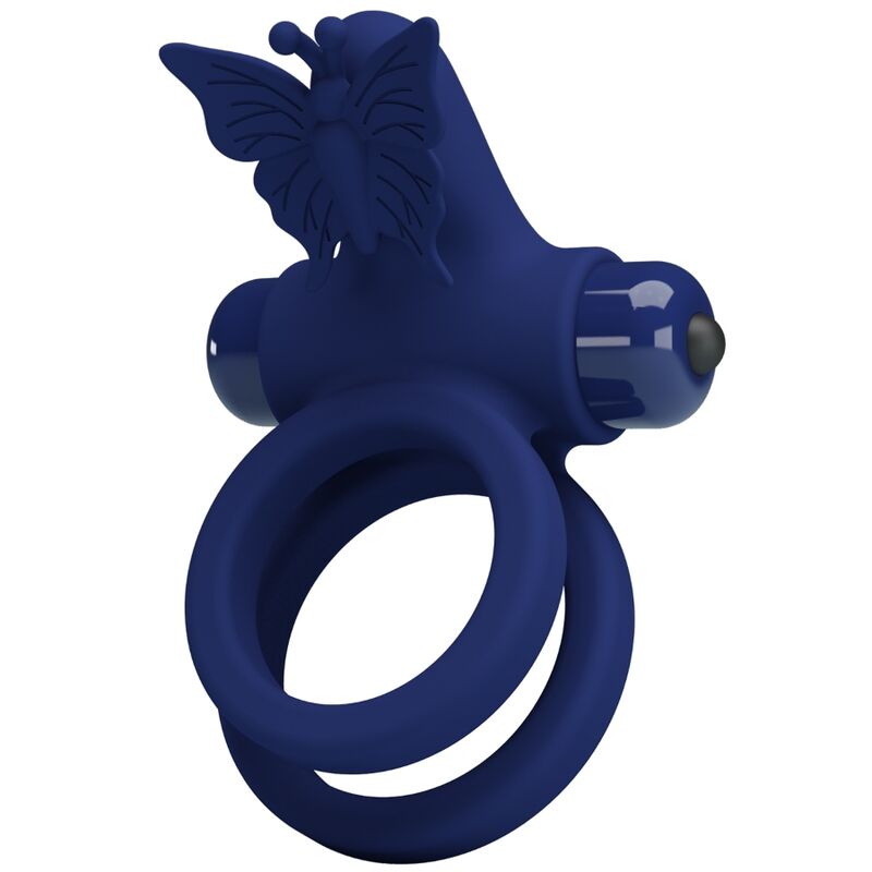 PRETTY LOVE - JAMELE DOBBELT RING MED VIBRATION & SOMMERFLUGESTIMULATOR BLÅ