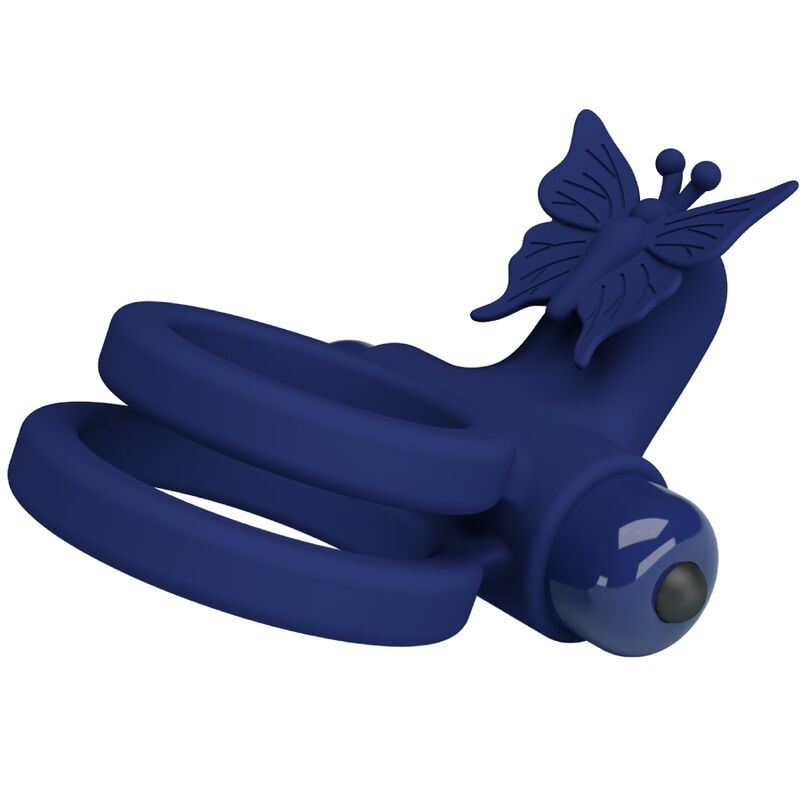 PRETTY LOVE - JAMELE DOBBELT RING MED VIBRATION & SOMMERFLUGESTIMULATOR BLÅ
