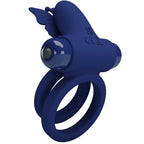 PRETTY LOVE - JAMELE DOBBELT RING MED VIBRATION & SOMMERFLUGESTIMULATOR BLÅ