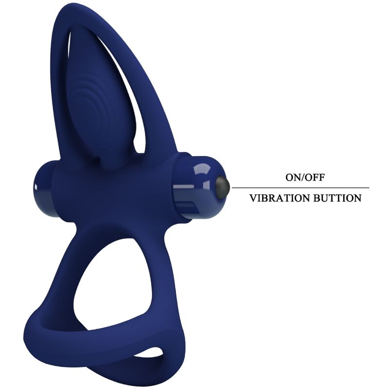 PRETTY LOVE - MAT DOBBELT RING MED VIBRATION & STIMULATOR BLÅ