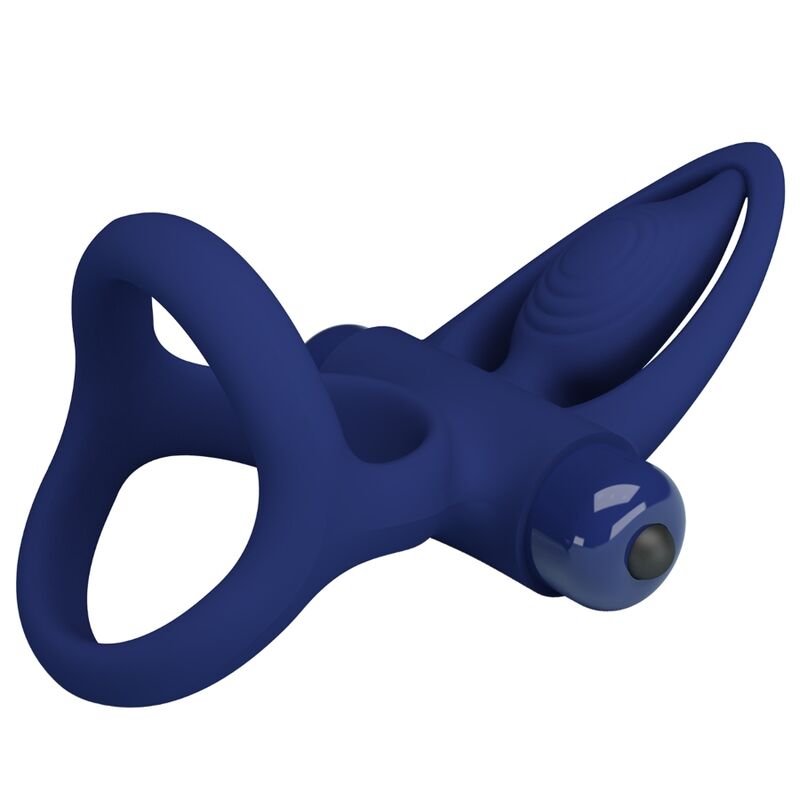 PRETTY LOVE - MAT DOBBELT RING MED VIBRATION & STIMULATOR BLÅ