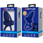 PRETTY LOVE - MAT DOBBELT RING MED VIBRATION & STIMULATOR BLÅ