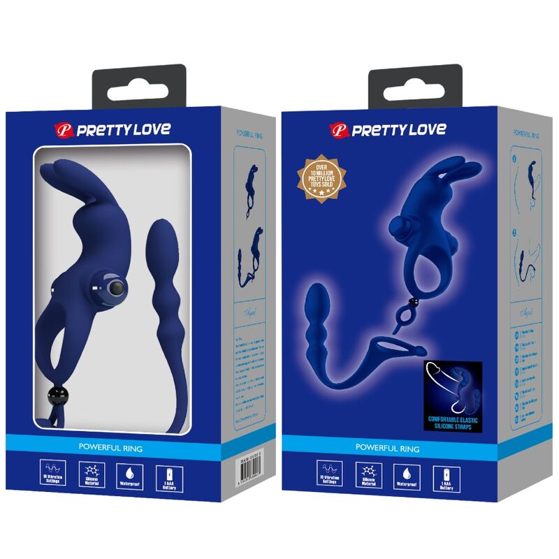 PRETTY LOVE - AYAD KANINVIBRATORRING MED STIK BLÅ