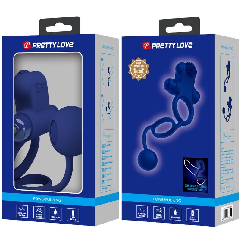 PRETTY LOVE - REMINGTON DOBBELT VIBRERENDE RING MED STIK BLÅ