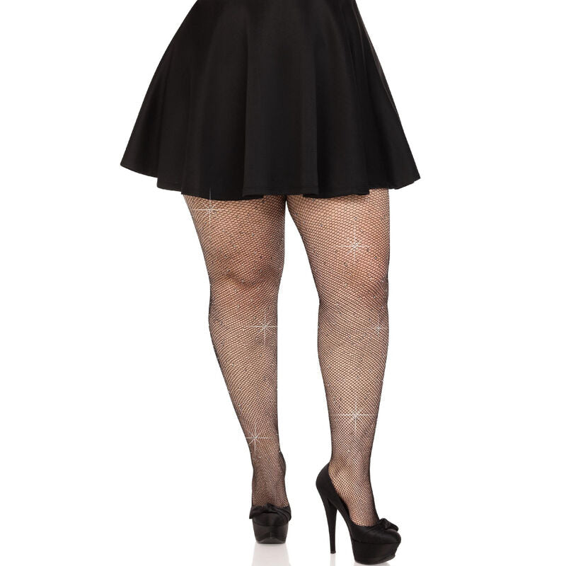 LEG AVENUE - KRYSTALLISEREDE NETSTØMPESTRØMPER I SORTE, PLUS SIZE