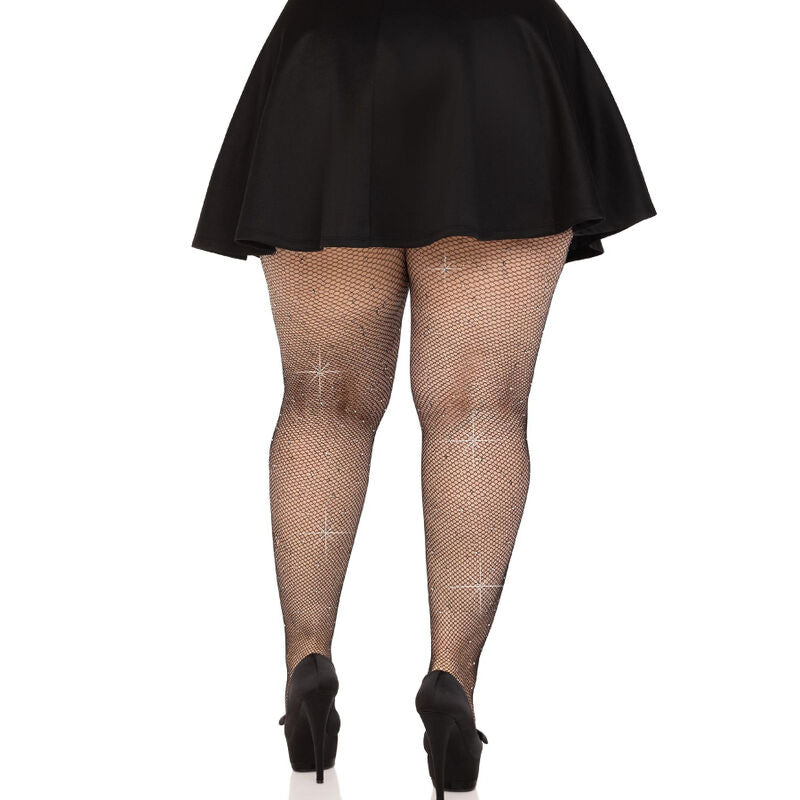 LEG AVENUE - KRYSTALLISEREDE NETSTØMPESTRØMPER I SORTE, PLUS SIZE