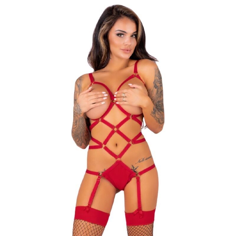 LIVCO KORSETTI MODE - THIARA LC 20213 SÆT BODY + STRØMPER RØD L/XL