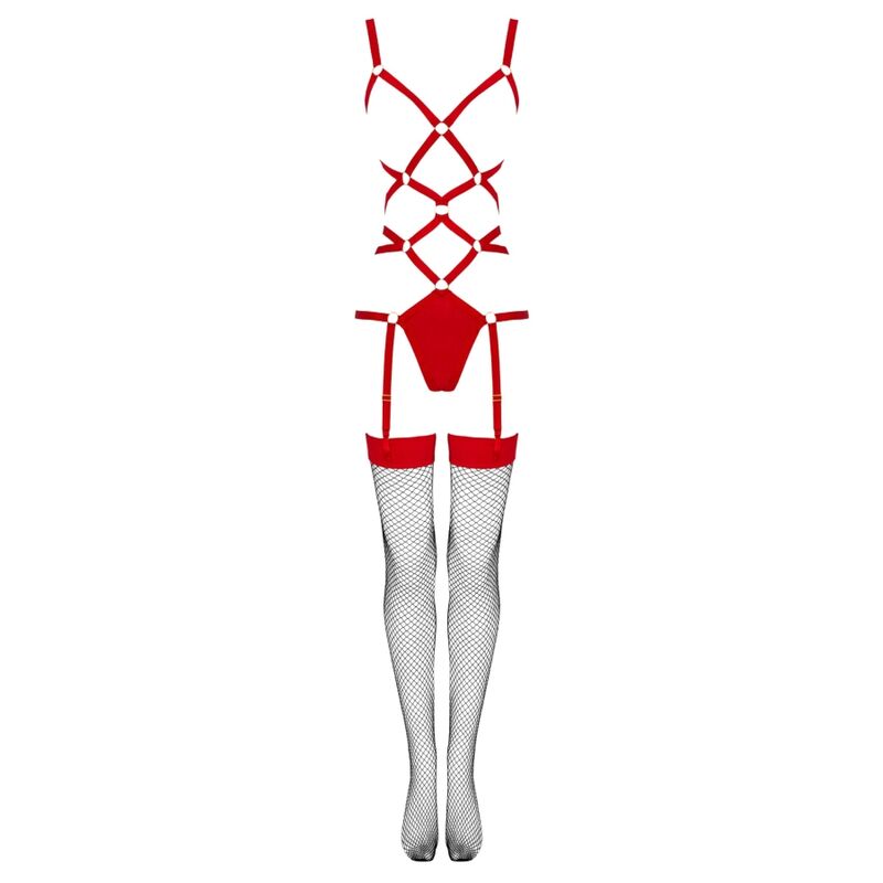 LIVCO KORSETTI MODE - THIARA LC 20213 SÆT BODY + STRØMPER RØD L/XL