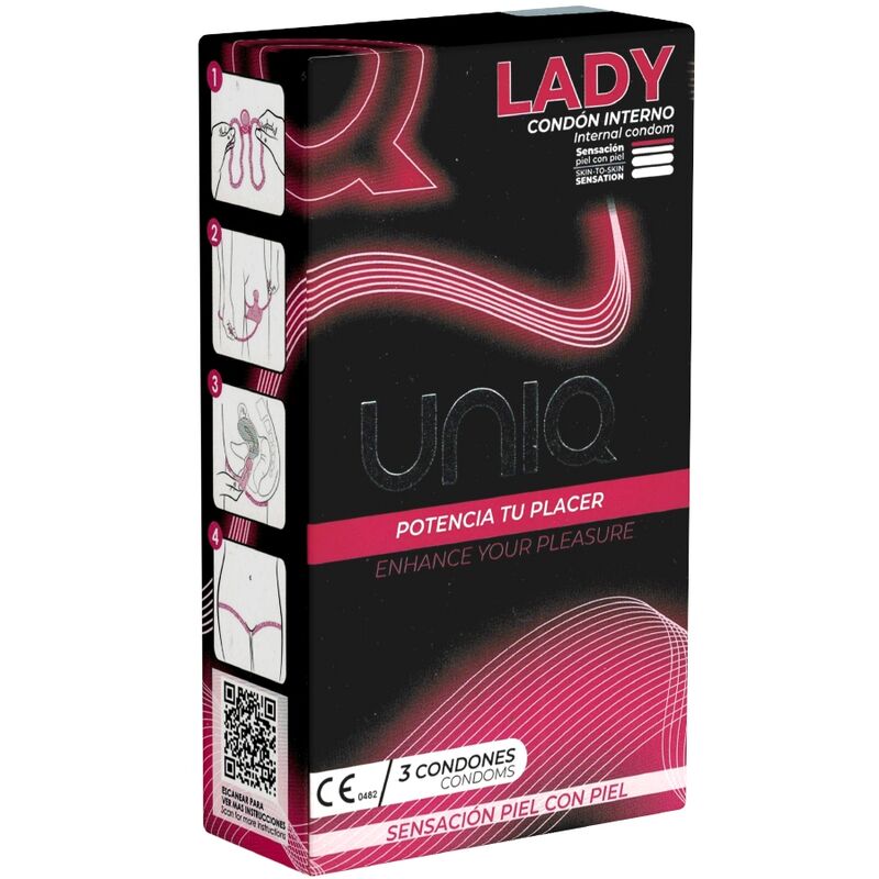 UNIQ - LADY KONDOM LATEXFRI KVINDELKONDOMER MED HÅNDBÆLKE 3 STK.