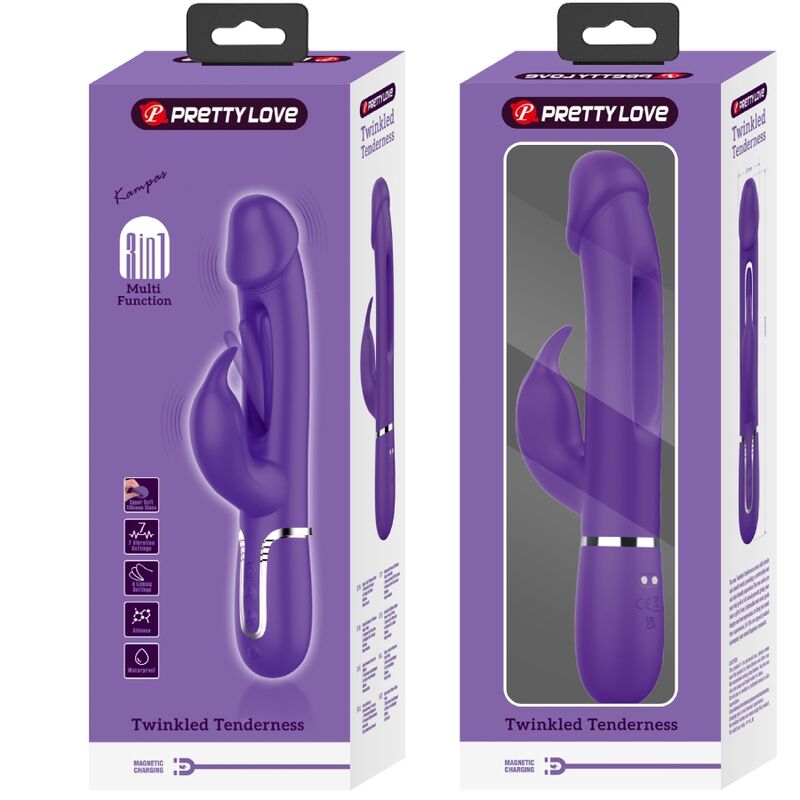 PRETTY LOVE - KAMPAS KANIN 3 I 1 MULTIFUNKTIONSVIBRATOR MED TUNGE VIOLET