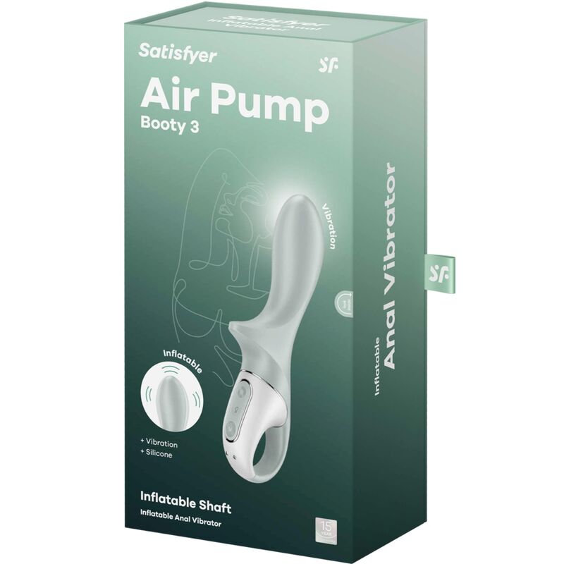 SATISFYER - AIR PUMP BOOTY 3 OPPUSTELIG ANALVIBRATOR GRÅGRØN