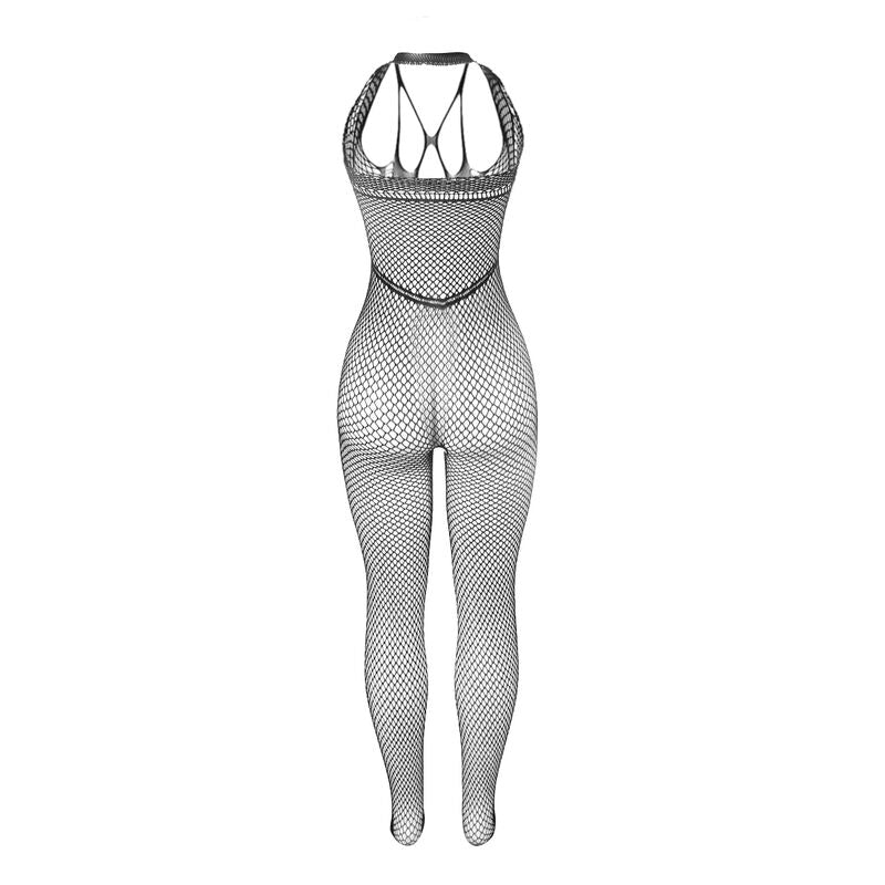 SUBBLIME - 951788 LANG FISKENET-BODYSTOCK MED STROPPER PÅ BRYST OG RYG SORT ONE SIZE