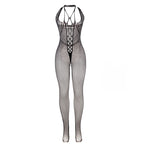 SUBBLIME - 951788 LANG FISKENET-BODYSTOCK MED STROPPER PÅ BRYST OG RYG SORT ONE SIZE