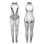 SUBBLIME - 951801 FISKENET- OG BLONDE-SKRIDTLØS BODYSTOCKING MED HØJ HALS SORT ONE SIZE