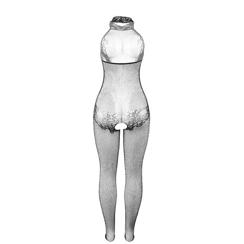 SUBBLIME - 951801 FISKENET- OG BLONDE-SKRIDTLØS BODYSTOCKING MED HØJ HALS SORT ONE SIZE