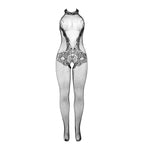 SUBBLIME - 951801 FISKENET- OG BLONDE-SKRIDTLØS BODYSTOCKING MED HØJ HALS SORT ONE SIZE