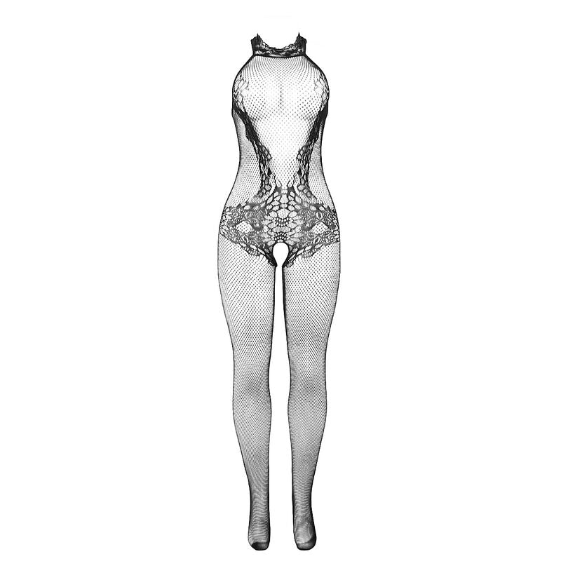 SUBBLIME - 951801 FISKENET- OG BLONDE-SKRIDTLØS BODYSTOCKING MED HØJ HALS SORT ONE SIZE