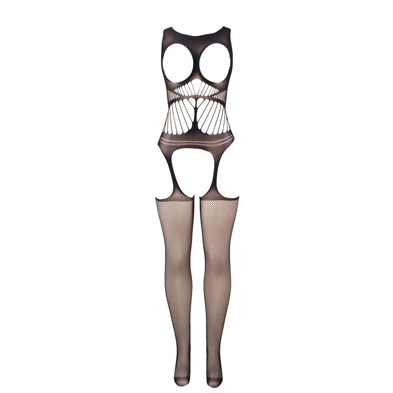 SUBBLIME - 951900 FISHNET BODYSTOCKING MED SKOR OG ÅBNE SKULDRE SORT ONE SIZE