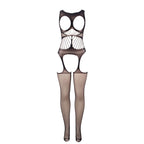 SUBBLIME - 951900 FISHNET BODYSTOCKING MED SKOR OG ÅBNE SKULDRE SORT ONE SIZE