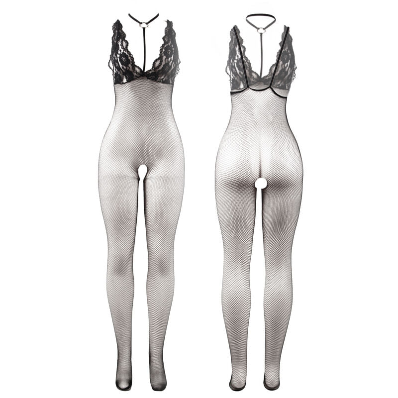 SUBBLIME - 951993 SORT TRANSPARENT FISHNET BODYSTOCKING MED SKRIDTET OG EN STØRRELSE