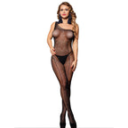SUBBLIME - 952037 ONE SHOULDER FISHNET BODYSTOCKING MED DIAMANTER SORT ONE SIZE