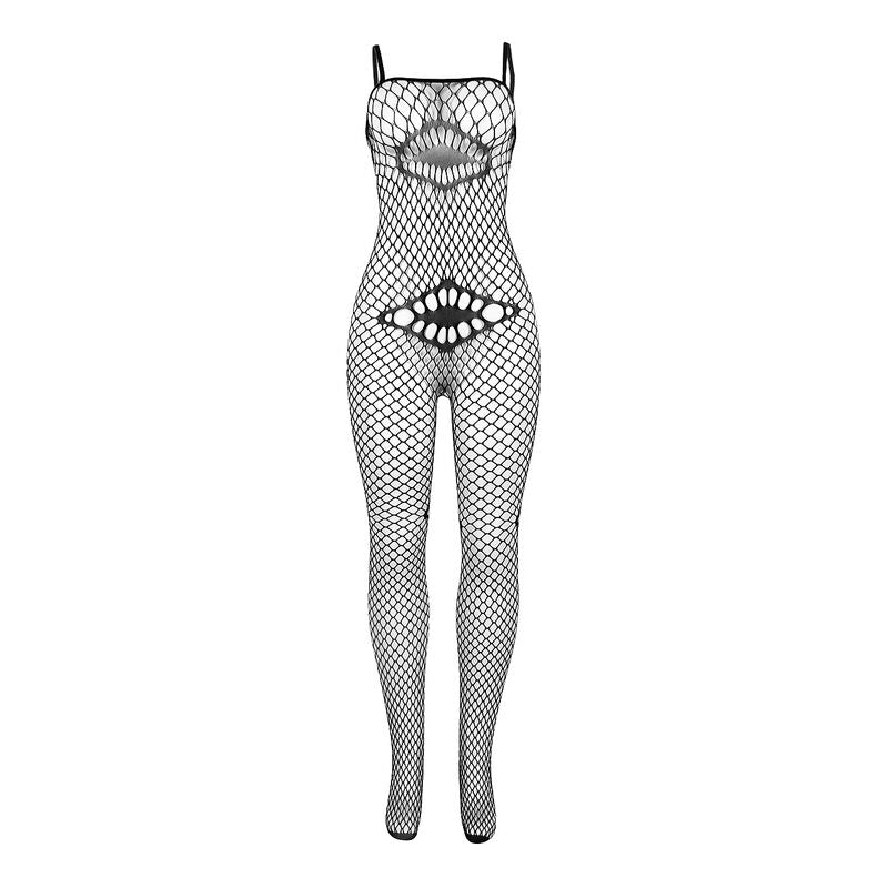 SUBBLIME - 952112 FISKENET-BODYSTOCKING MED DETALJER PÅ BRYST OG MAVE SORT ONE SIZE